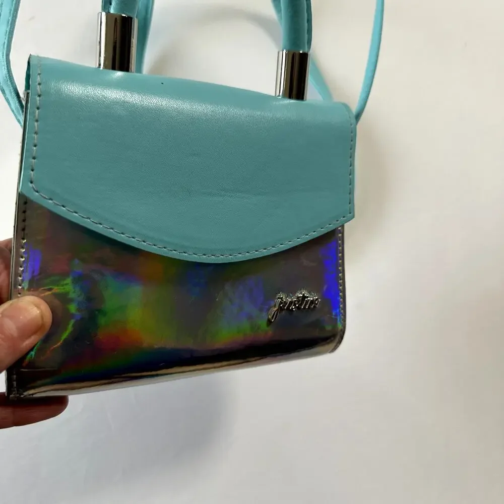 Justice Silver & Blue Iridescent Crossbody Purse / Handle Bag